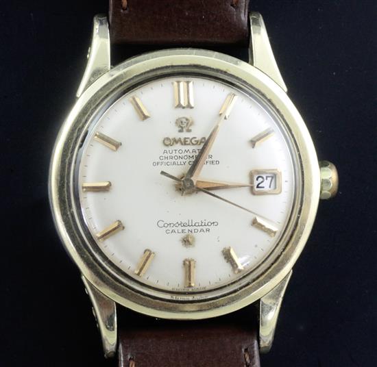 A gentlemans early 1960s steel and gold plated Omega Constellation Calendar automatic wrist watch,